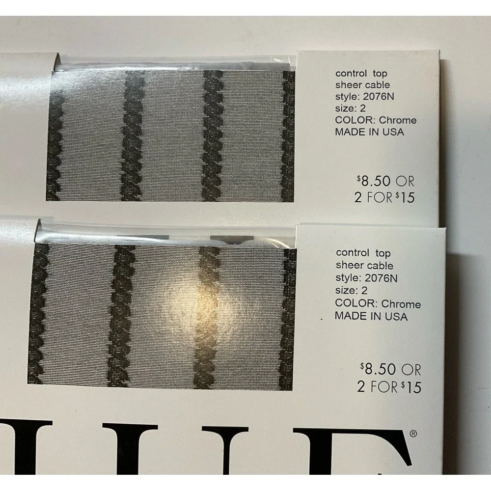 NIP 2 Pairs HUE‎ Gotta Have It! Control Top Pantyhose Sheer Cable Chrome Size 2